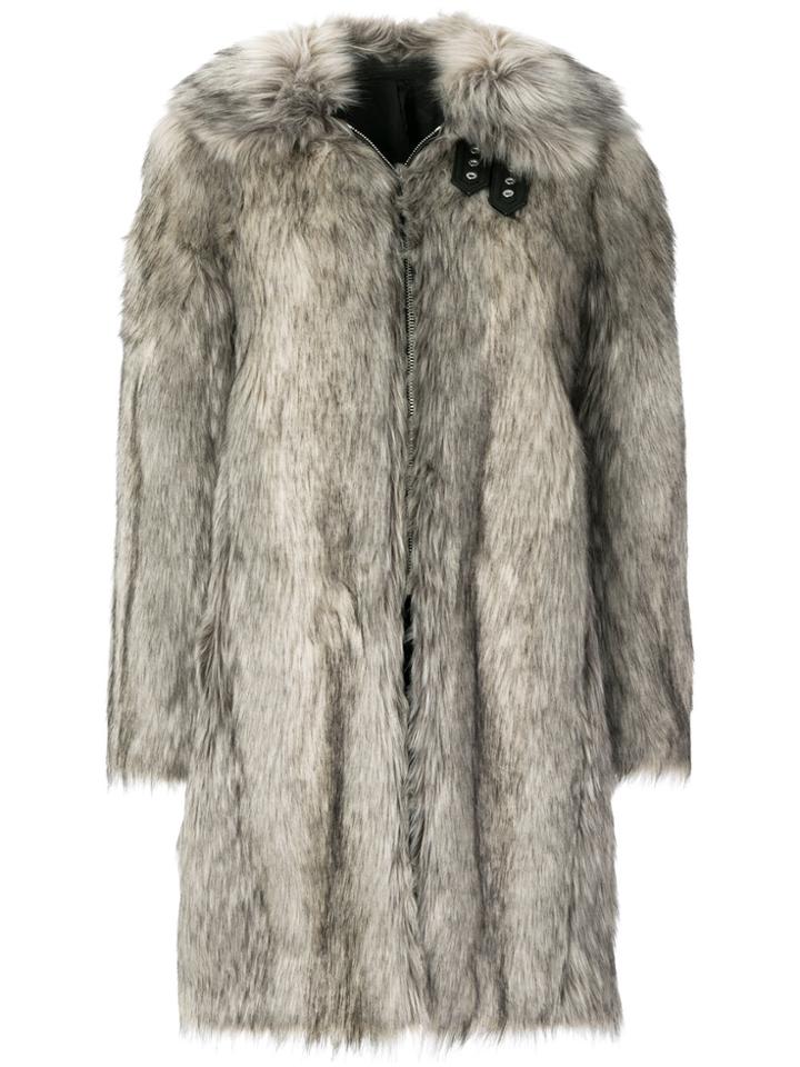 Helmut Lang Faux Wolf Coat - Grey