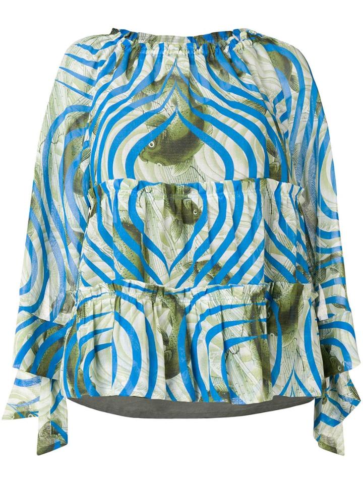 Odeeh Colour-block Print Blouse - Green