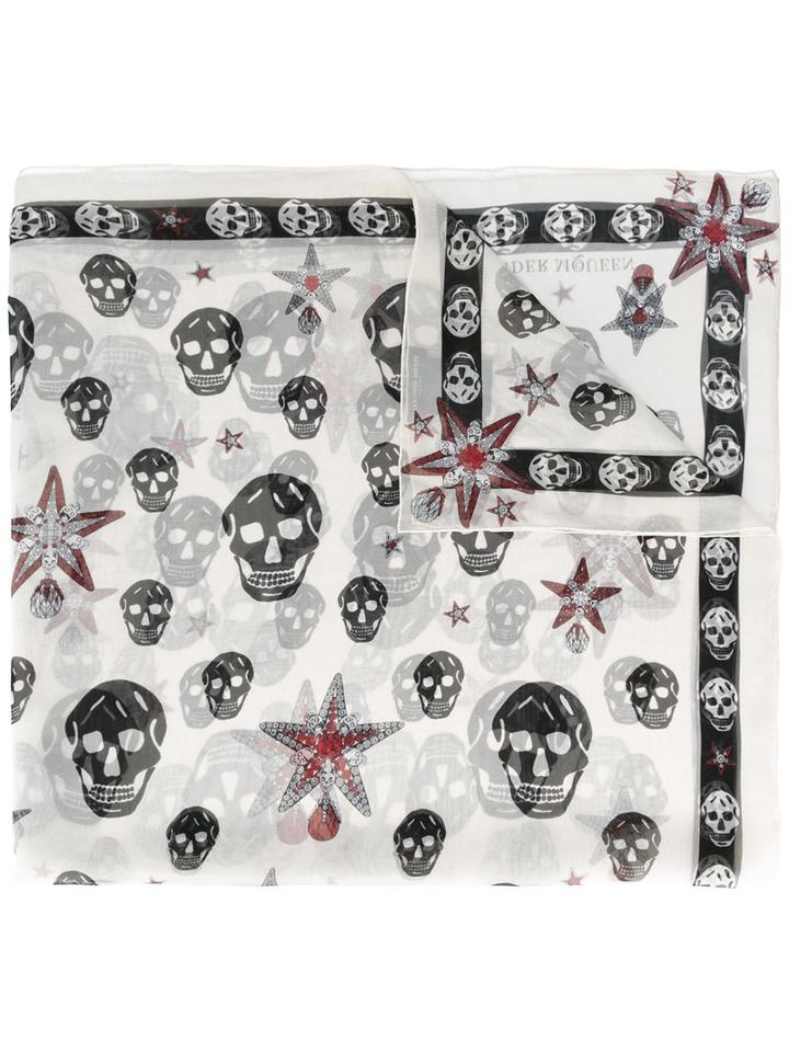 Alexander Mcqueen Skull Print Scarf, Women's, White, Silk