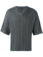 Jil Sander Shortsleeved V-neck Jumper, Men's, Size: 46, Grey, Cotton