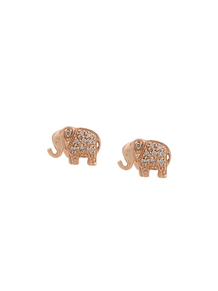 Sydney Evan 14kt Rose Gold Diamond Elephant Stud Earrings - Metallic