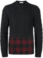 Valentino Tartan Panel Cable Knit Jumper, Men's, Size: Small, Grey, Wool/alpaca