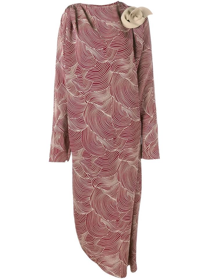 A.w.a.k.e. Floral Applique Draped Dress, Women's, Size: Xs, Red, Silk/viscose