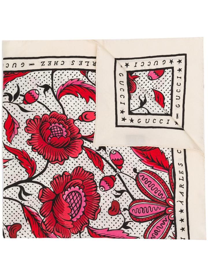 Gucci Watercolor Flowers Print Scarf - White