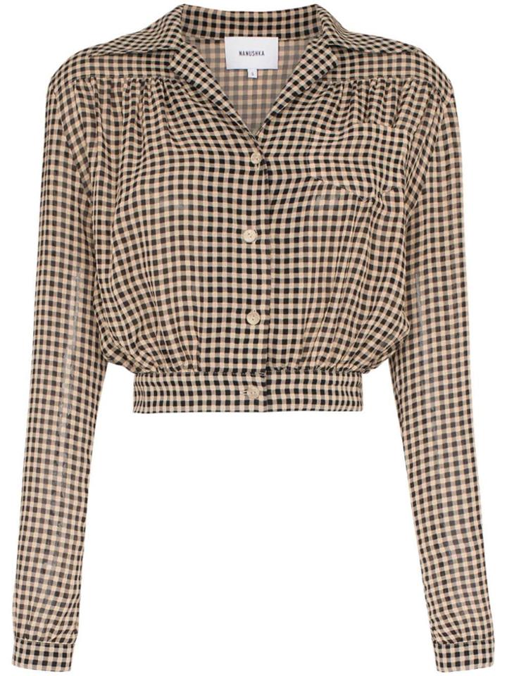 Nanushka Tahnee Check Print Long-sleeved Cropped Shirt - Black