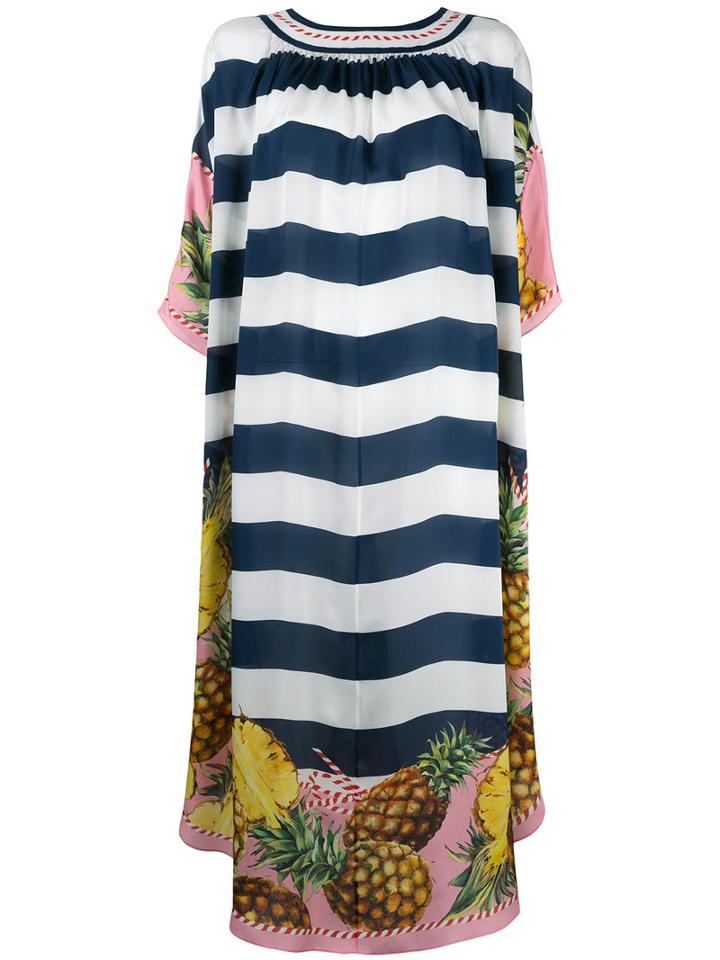 Dolce & Gabbana Striped Pineapple Dress, Women's, Size: 38, Blue, Silk