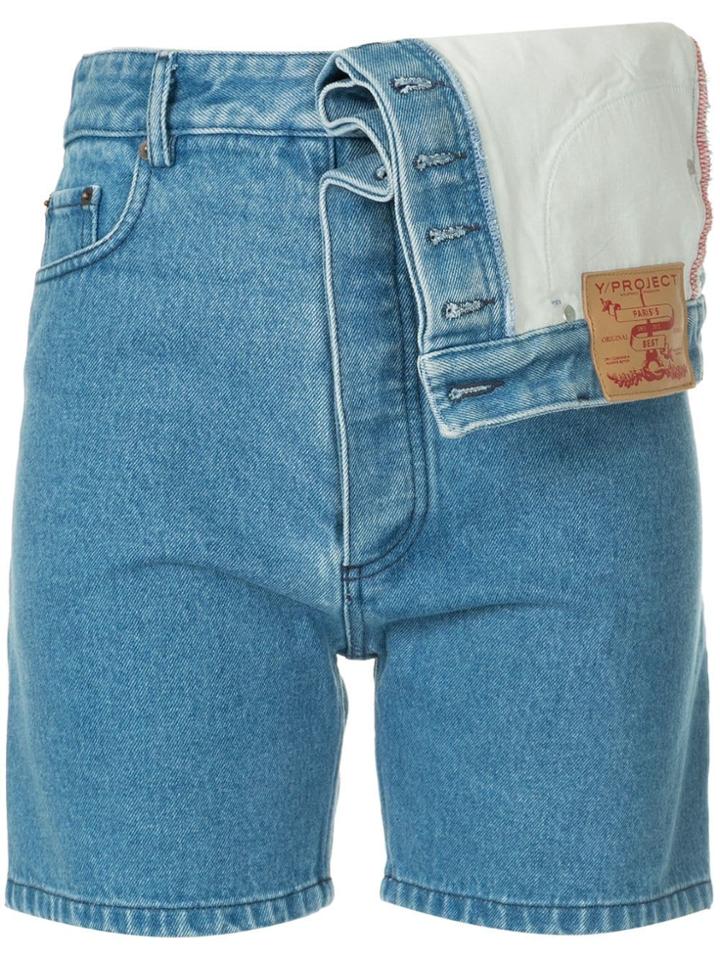 Y / Project Asymmetric Waist Shorts - Blue