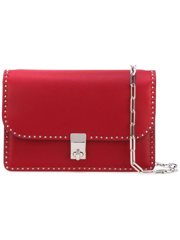 Valentino - Valentino Garavani Stud Stitching Shoulder Bag - Women - Calf Leather/metal - One Size, Women's, Red, Calf Leather/metal