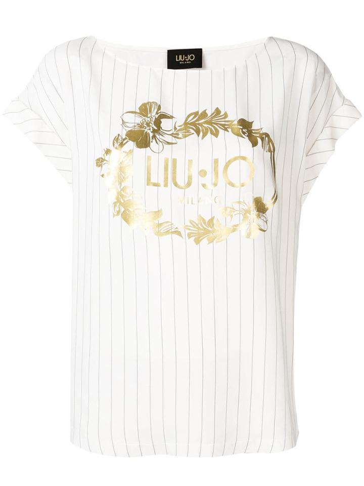 Liu Jo Striped Foiled Print Tee - White