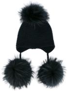Inverni Multi-fur Pom Pom Beanie, Women's, Blue, Cashmere/racoon Fur