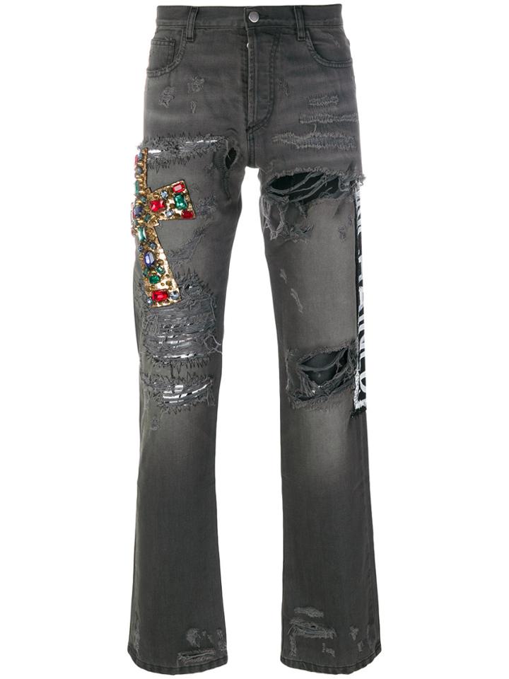 Faith Connexion Floral Embroidered Jeans - Grey