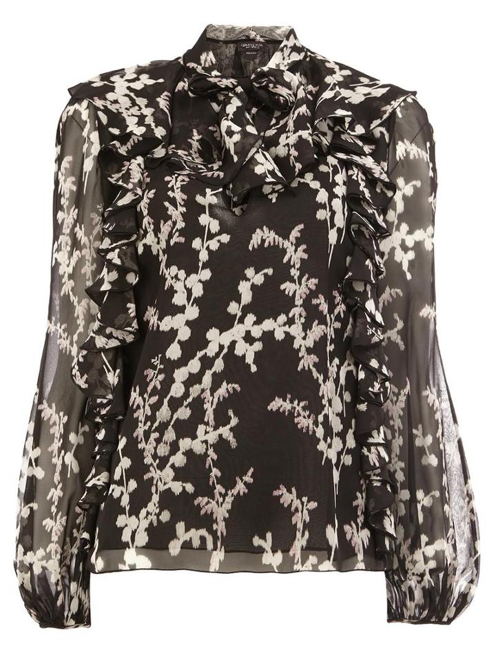 Giambattista Valli Floral Print Blouse, Women's, Size: 40, Black, Silk