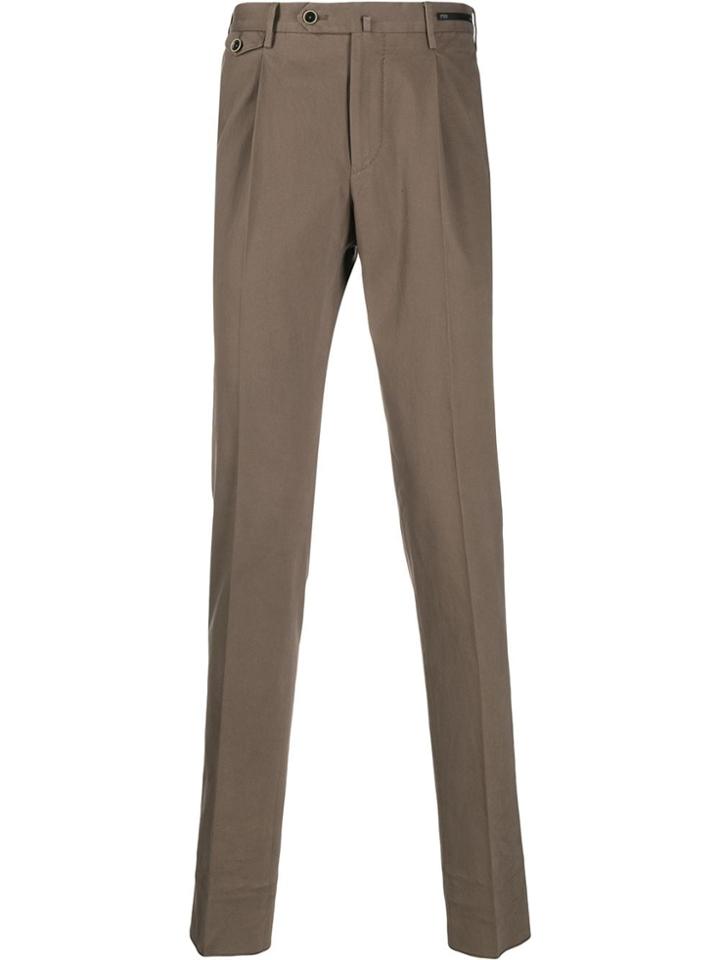 Pt01 Logo Buttoned High-waisted Trousers - Neutrals