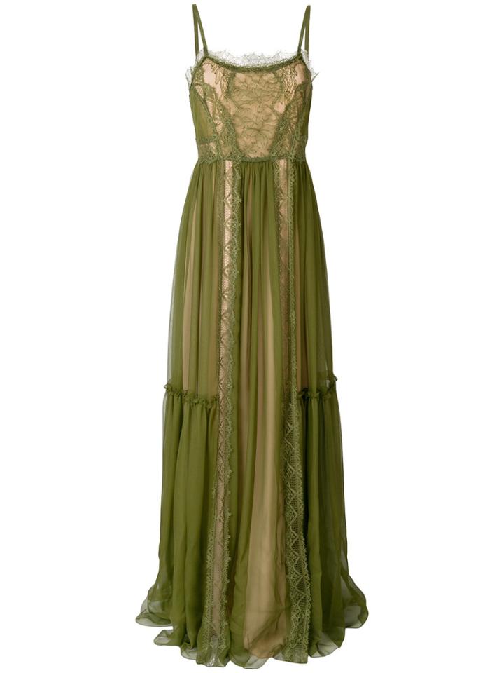 Alberta Ferretti Lace Inserts Romantic Gown - Green