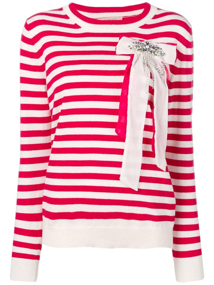 Twin-set Bow Detail Striped Jumper - Red