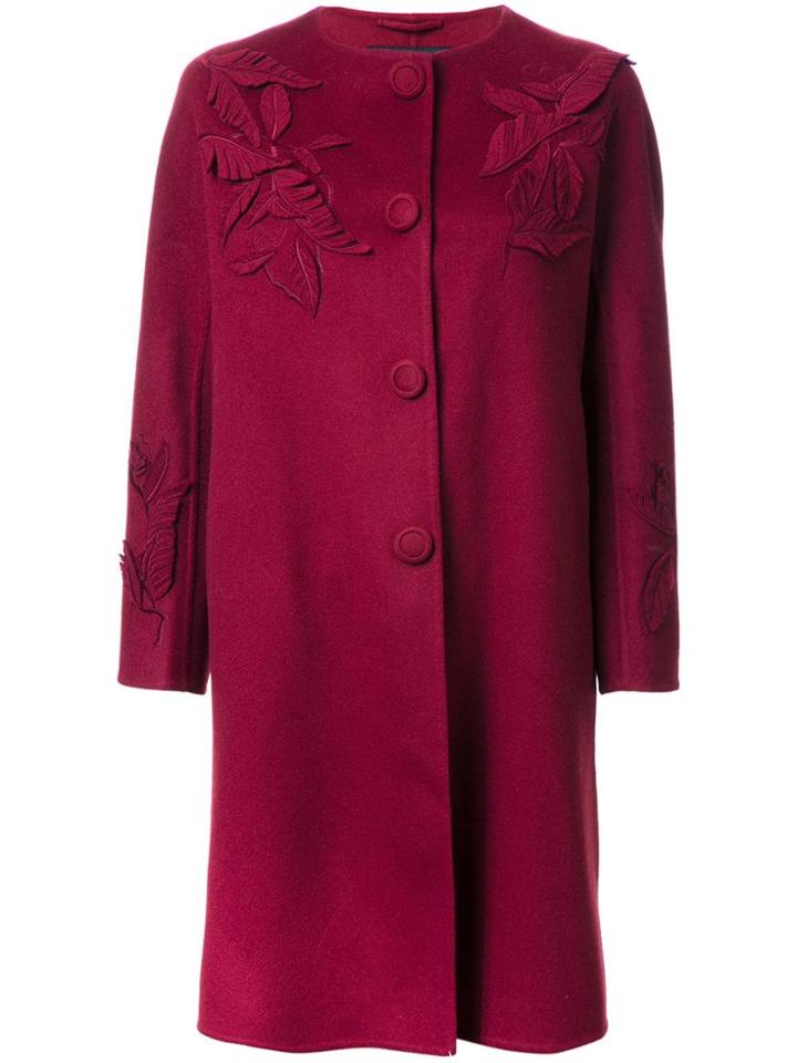 Ermanno Scervino Leaves Motif Mid Coat - Red