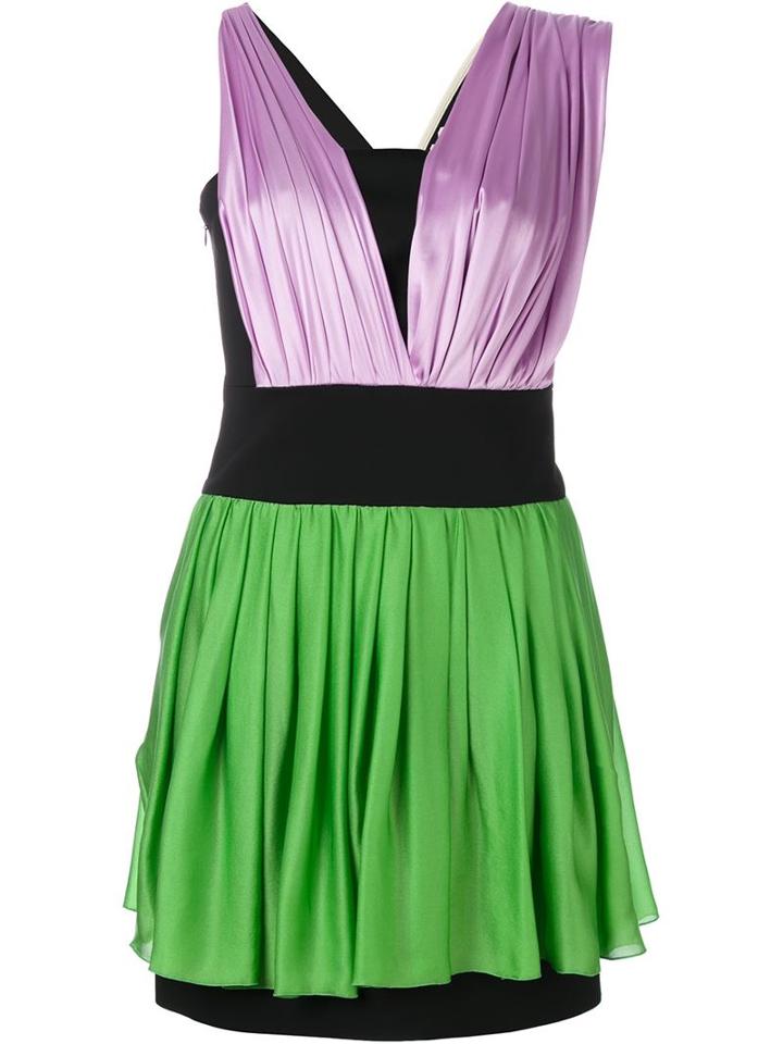 Fausto Puglisi Asymmetric Overlay Pleated Dress, Women's, Size: 42, Green, Silk/spandex/elastane/acetate/viscose