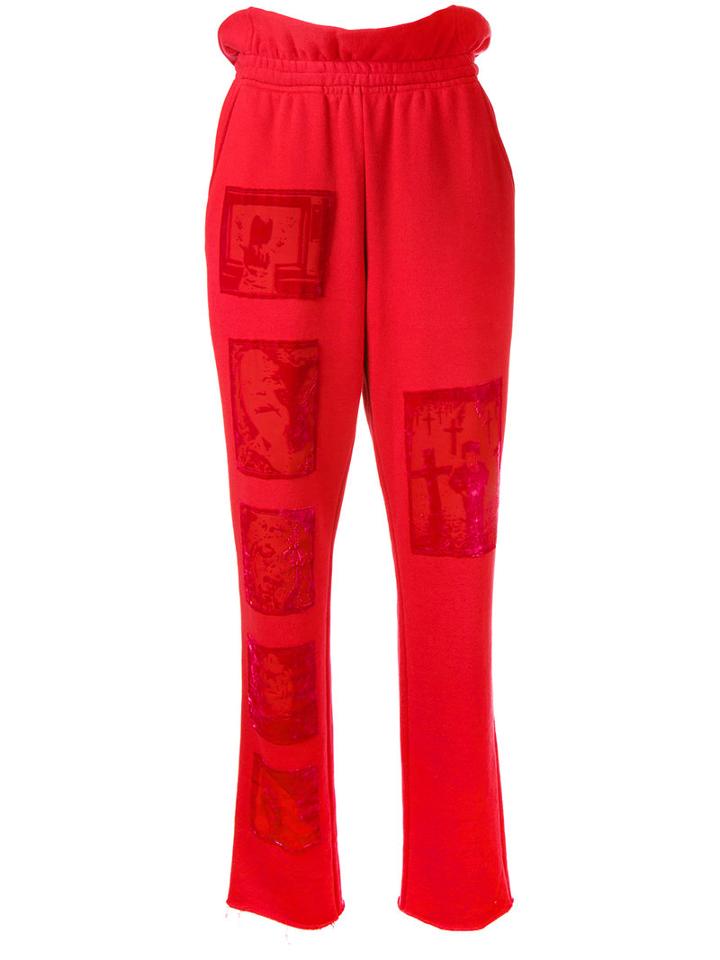 Mikio Sakabe Devoré Patch Trousers, Women's, Size: Medium, Red, Cotton