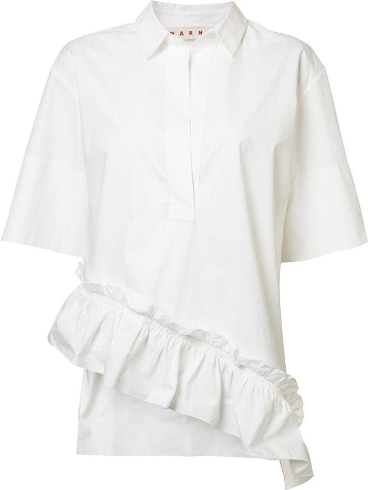 Marni Asymmetric Ruffle Shirt, Women's, Size: 44, White, Cotton