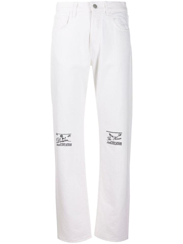 Raf Simons Floral Regular Fit Denim Pants - White
