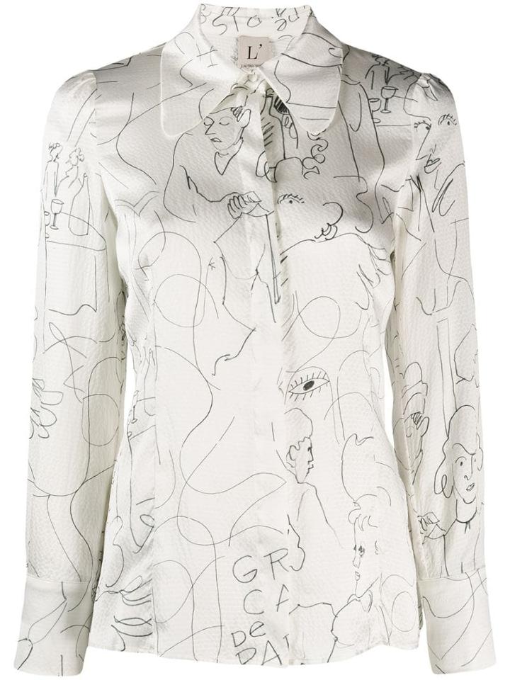 L'autre Chose Graphic Printed Silk Blouse - White