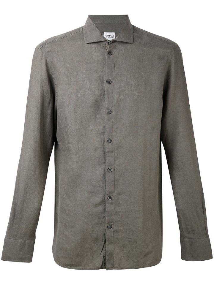 Casual Linen Shirt - Men - Linen/flax - S, Green, Linen/flax, Armani Collezioni