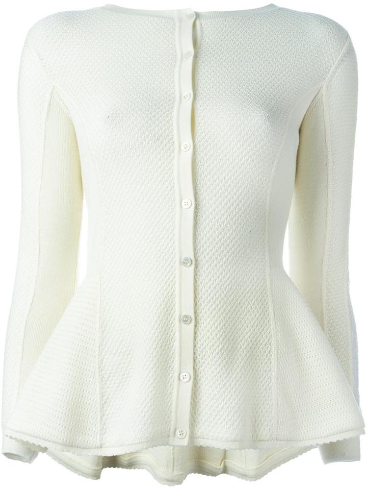 Oscar De La Renta Peplum Hem Cardigan, Women's, Size: Medium, Nude/neutrals, Cotton/polyamide/viscose/virgin Wool