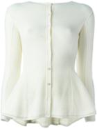 Oscar De La Renta Peplum Hem Cardigan, Women's, Size: Medium, Nude/neutrals, Cotton/polyamide/viscose/virgin Wool