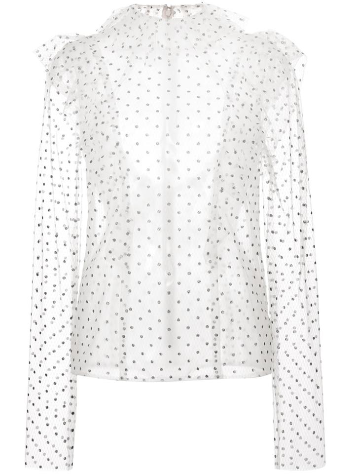 Monique Lhuillier Polka Dot Ruffle Blouse - Nude & Neutrals