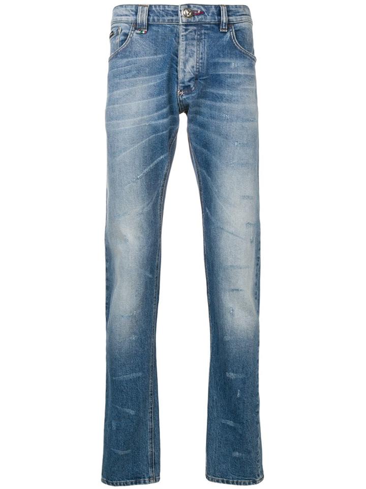 Philipp Plein Distressed Effect Slim-fit Jeans - Blue