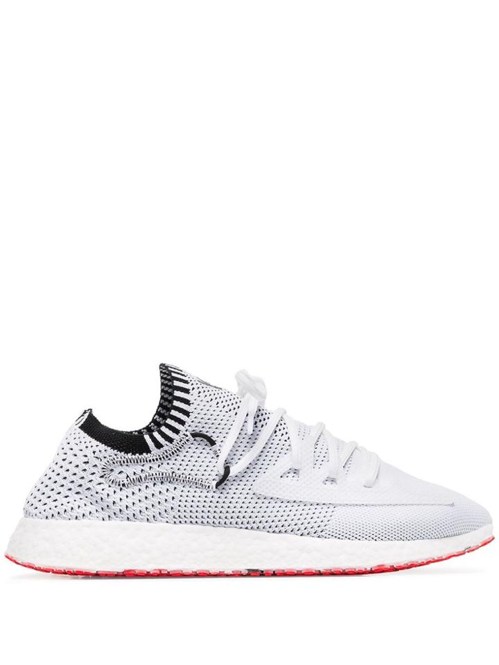Y-3 White Raito Racer Knitted Upper Leather Trim Low-top Sneakers