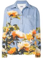 Msgm Floral Print Denim Shirt - Blue