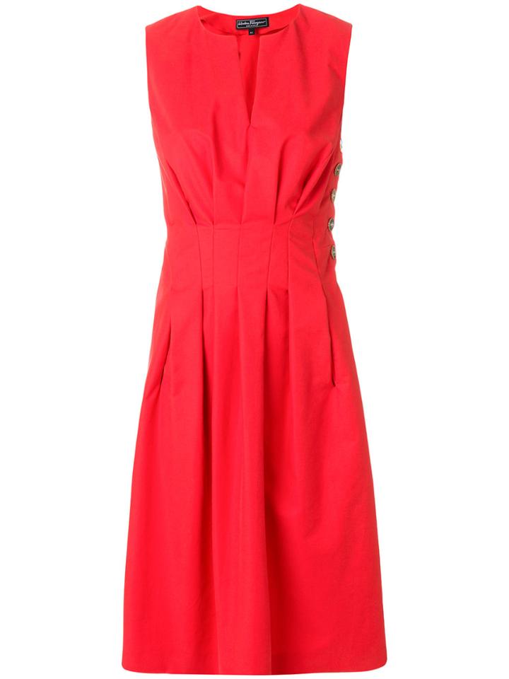 Salvatore Ferragamo Side Button Midi Dress - Red