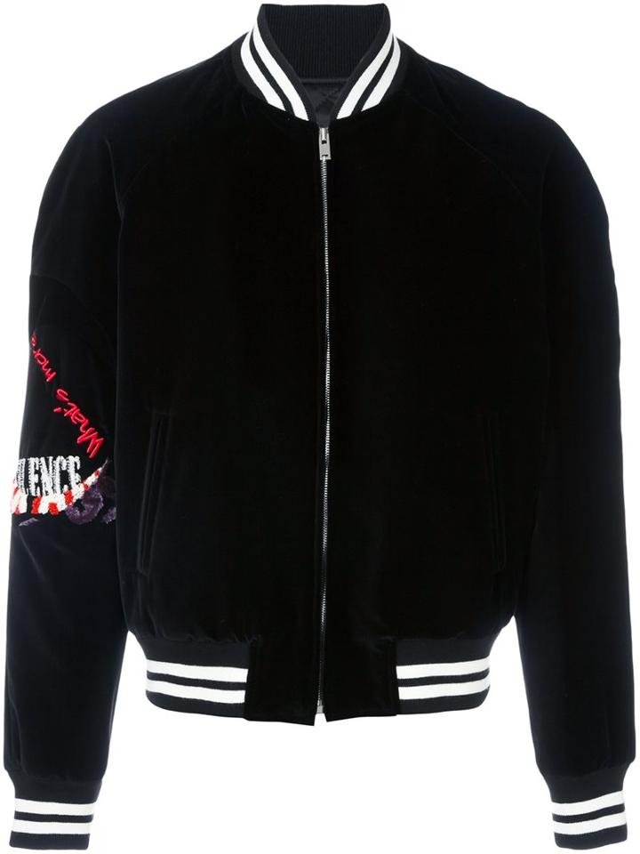 Maison Margiela Embroidered Velvet Varsity Jacket, Men's, Size: 52, Black, Cotton/viscose