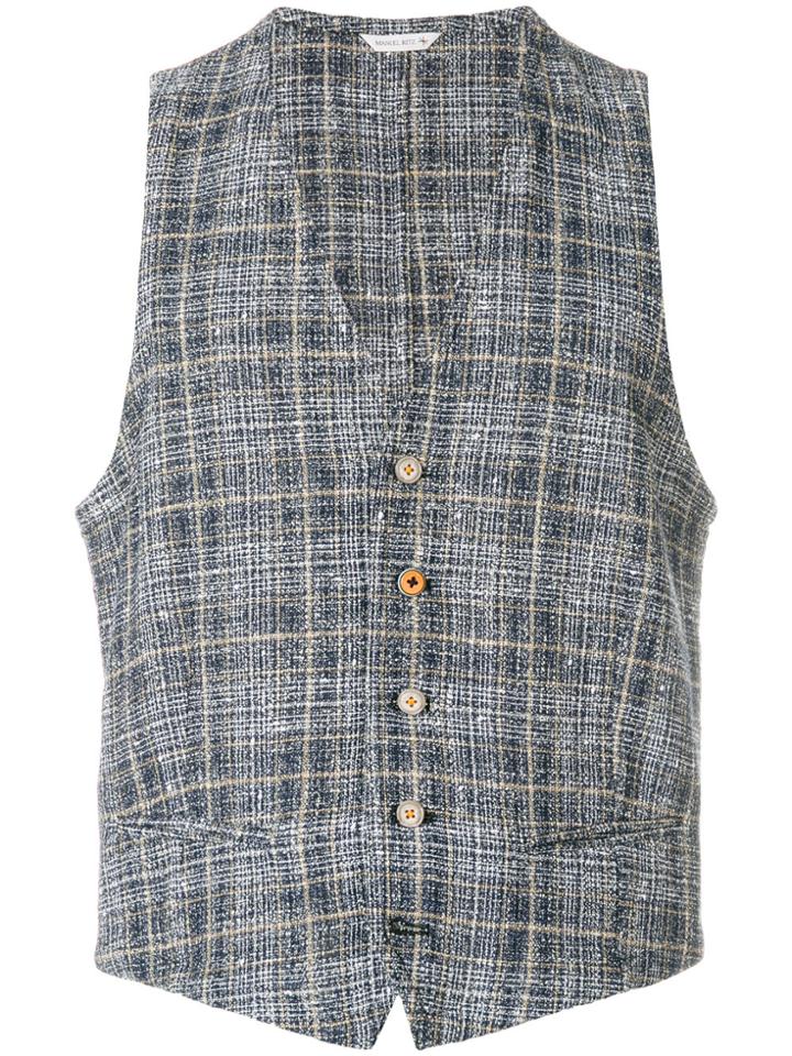 Manuel Ritz Checked Textured Waistcoat - Blue