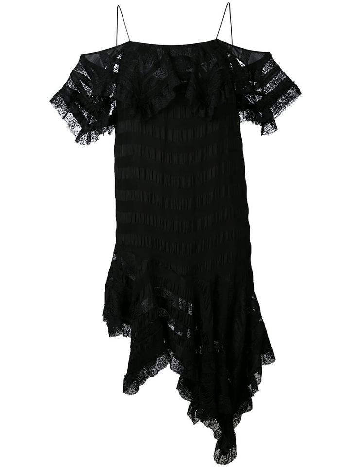 Philosophy Di Lorenzo Serafini - Lace Trim Cold Shoulder Ruffle Dress - Women - Polyamide/viscose - 42, Black, Polyamide/viscose