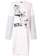 Prada Comic Print Striped Sleeve Dress - Pink & Purple