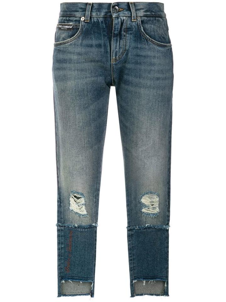 Dolce & Gabbana Deconstructed Logo Patch Jeans - Blue