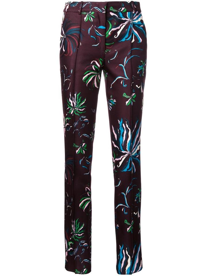 Emilio Pucci Floral Print Slim Fit Trousers, Women's, Size: 38, Brown, Wool/silk