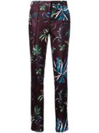 Emilio Pucci Floral Print Slim Fit Trousers, Women's, Size: 38, Brown, Wool/silk