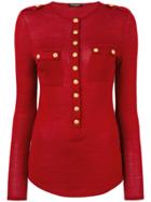 Balmain Buttoned Sweater - Red