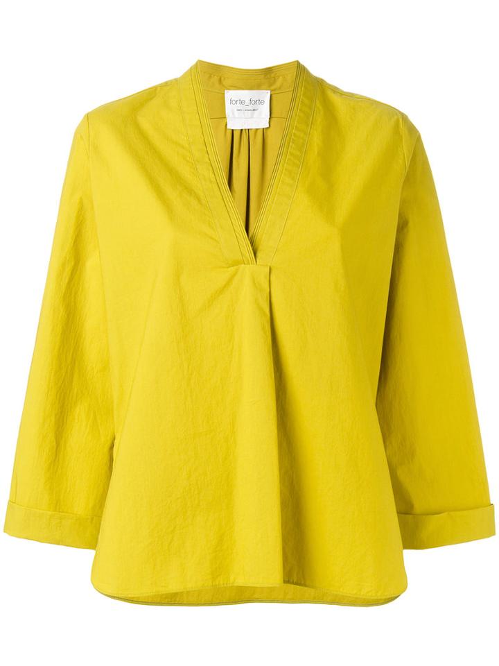 Forte Forte - V-neck Pleat Blouse - Women - Cotton - Ii, Green, Cotton