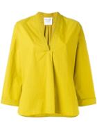 Forte Forte - V-neck Pleat Blouse - Women - Cotton - Ii, Green, Cotton
