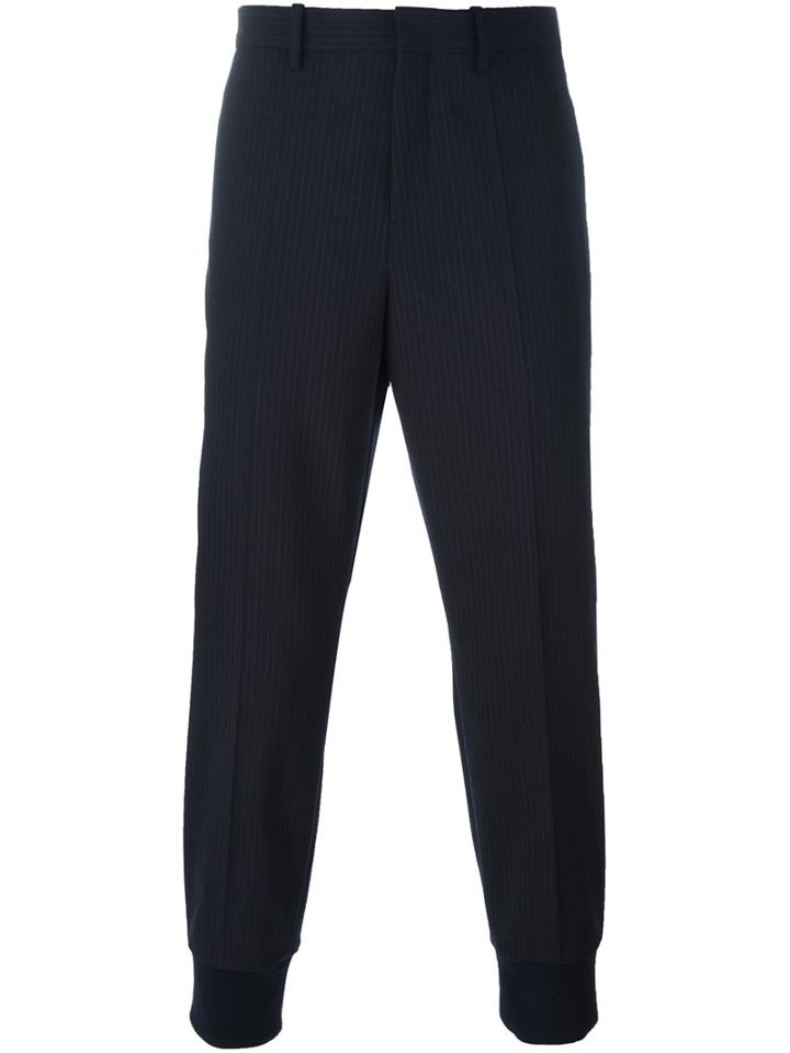 Neil Barrett Pinstripe Tapered Trousers, Men's, Size: 52, Blue, Polyester/spandex/elastane/virgin Wool