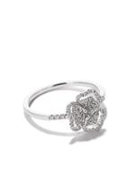 As29 18kt White Gold Roselia Flower Line Small Diamond Ring - Silver