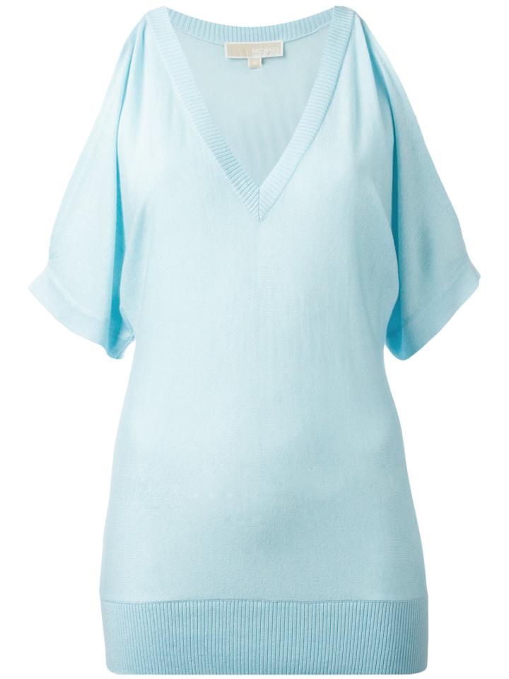 Michael Michael Kors Cold-shoulder Top, Women's, Size: Medium, Blue, Nylon/polyester/viscose/cashmere