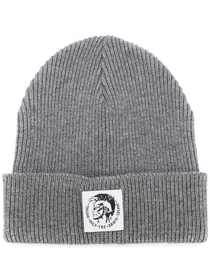 Diesel - Ribbed Beanie - Men - Cotton/wool - One Size, Grey, Cotton/wool