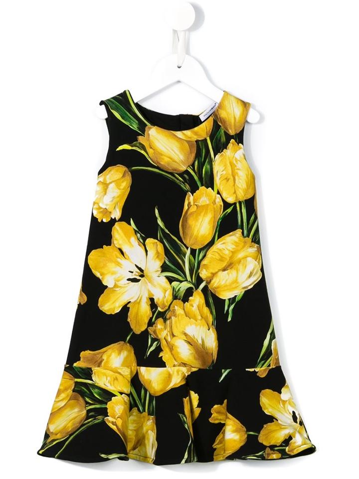 Dolce & Gabbana Kids Tulip Print Dress, Girl's, Size: 8 Yrs, Black
