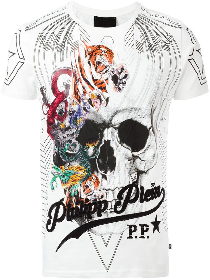 Philipp Plein Animals Skull T-shirt, Size: Large, White, Cotton