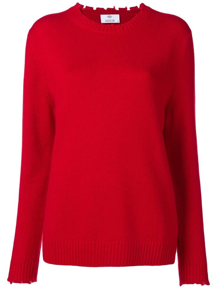 Allude Distressed Crew Neck Sweater - Red